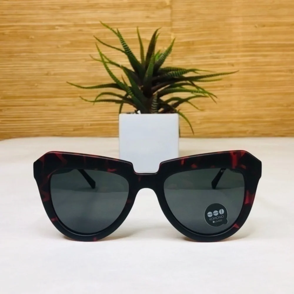 KOMONO Stella Red Tortoise Silver Sunglasses NEW cateye